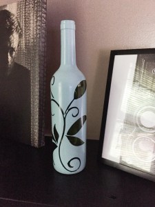 My latest wine bottle project to add a little accent to the black shelf.